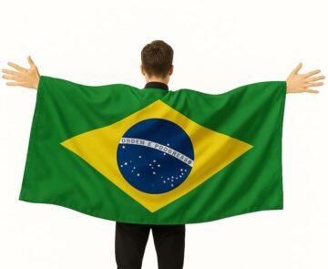 Brazil National Flag Shoulder Body Cape, 3 x 5 Feet, Lightweight Polyester, Double Sided, with Arm Sleeves, Soccer Fans USA (Brazil)