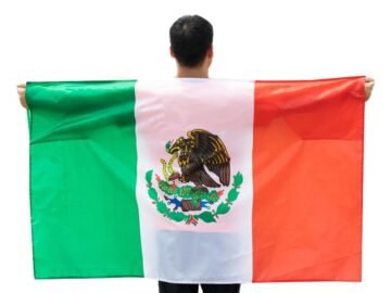 Soccer Fans USA MEXICO National Flag Shoulder Body Cape, 3 x 5 Feet, Lightweight Polyester, Double Sided, with Arm Sleeves, (Mexico)