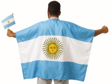 Argentina National Flag Shoulder Body Cape, 3 x 5 Feet, Lightweight Polyester, Double Sided, with Arm Sleeves, Soccer Fans USA (Argentina)