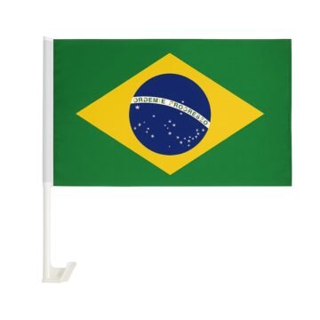 Brazil Car Flag, 30x45cm, Clip-On Window Mount, Stars and Stripes Design, Soccer Fans USA, Great for cars and window mounts