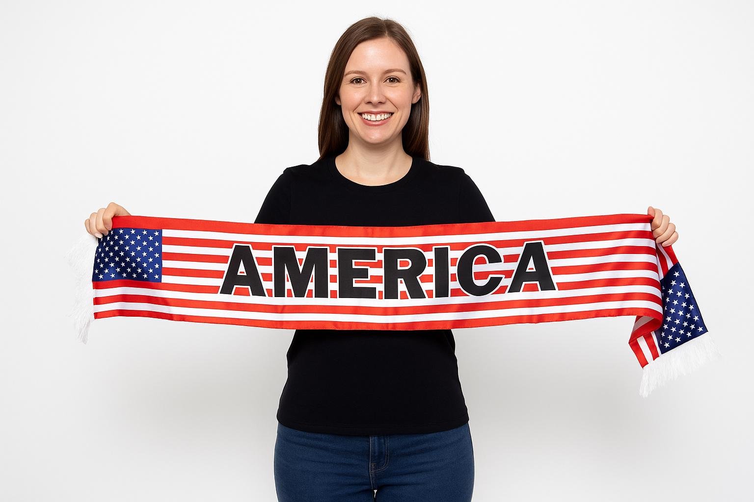 American Flag Scarf, Red White Blue Striped Design with Fringe, Patriotic Fan Wear - Image 5