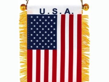 American Flag Car Banner, Mini USA Pennant with Gold Tassels
