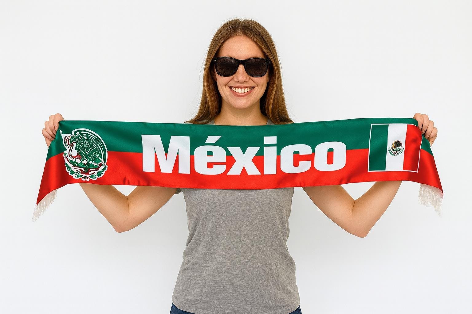 Mexico Flag Scarf, Red, Green and White National Design, Patriotic Fan Wear - Image 2
