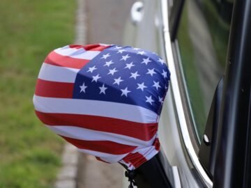 USA Car Mirror Cover Flag Wrap – | Vehicle Fan Accessory | National Team Support | Fits Most Sedans/SUVs