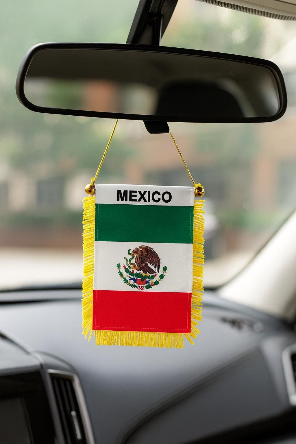 Mexico Flag Car Banner, Mini Mexico Pennant with Gold Tassels - Image 5