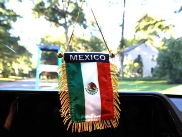 Mexico Flag Car Banner, Mini Mexico Pennant with Gold Tassels