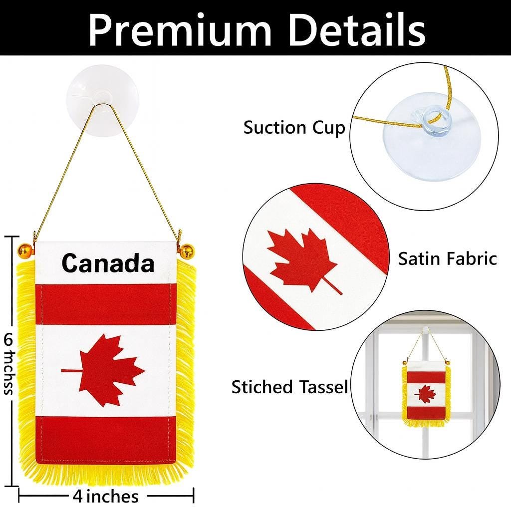 Canada Flag Car Banner, Mini Canada Pennant with Gold Tassels - Image 3