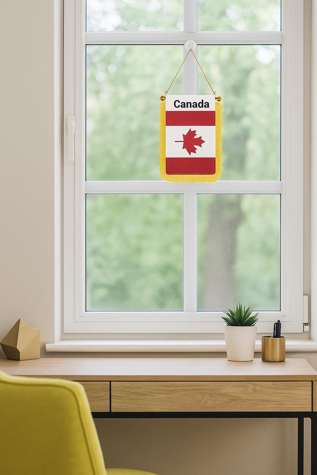 Canada Flag Car Banner, Mini Canada Pennant with Gold Tassels - Image 5