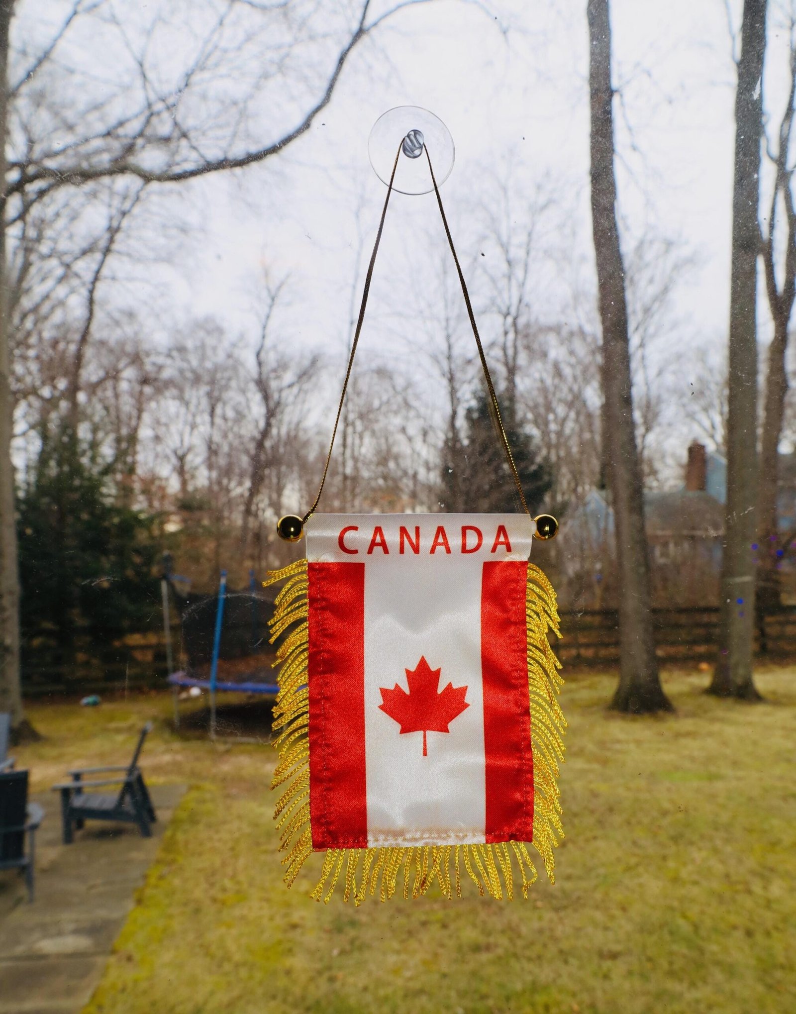 Canada Flag Car Banner, Mini Canada Pennant with Gold Tassels - Image 2