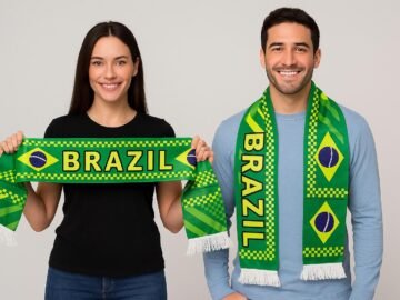 BRAZIL Flag Scarf, Green and Yellow National Design, Patriotic Fan Wear