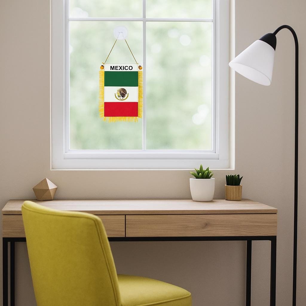 Mexico Flag Car Banner, Mini Mexico Pennant with Gold Tassels - Image 3